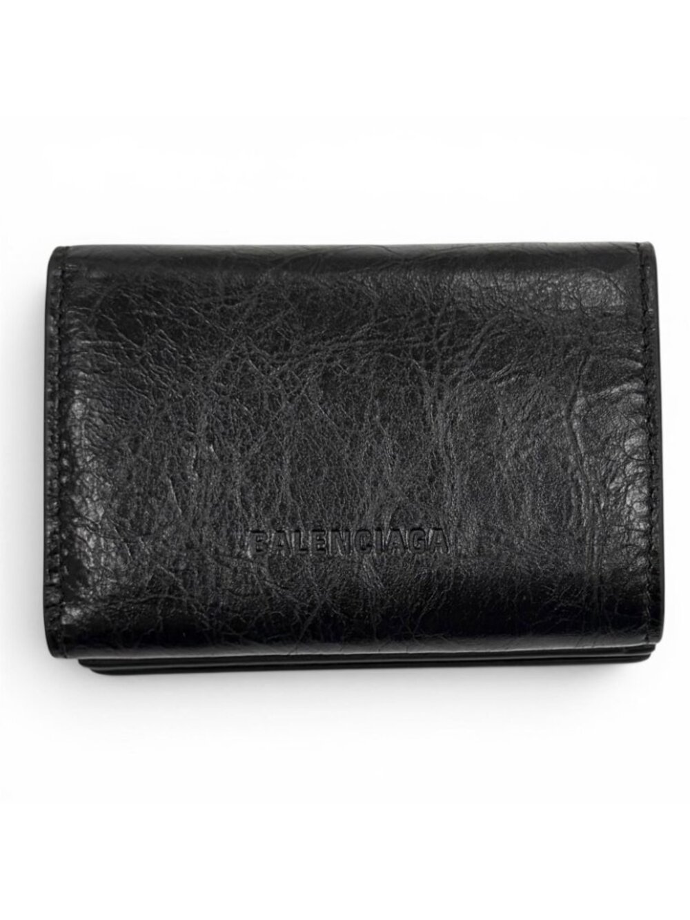 Balenciaga le Cagole Logo Leather Mini Wallet Trifold Black - Picture 3 of 12